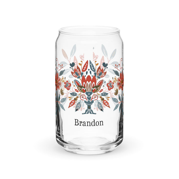 Brandon Exclusive Name Art Piece Can-Shaped Glass Home Office Work Mexican Spanish Pride Gift Cup One-Of-A-Kind Calligraphy Glass | B13