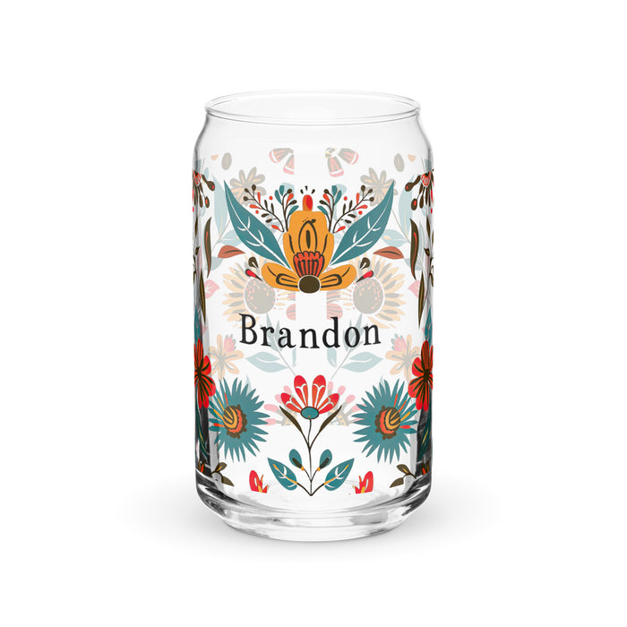 Brandon Exclusive Name Art Piece Can-Shaped Glass Home Office Work Mexican Spanish Pride Gift Cup One-Of-A-Kind Calligraphy Glass | B14