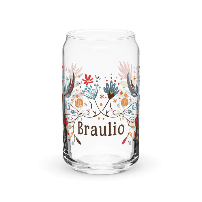 Braulio Exclusive Name Art Piece Can-Shaped Glass Home Office Work Mexican Spanish Pride Gift Cup One-Of-A-Kind Calligraphy Glass | B2