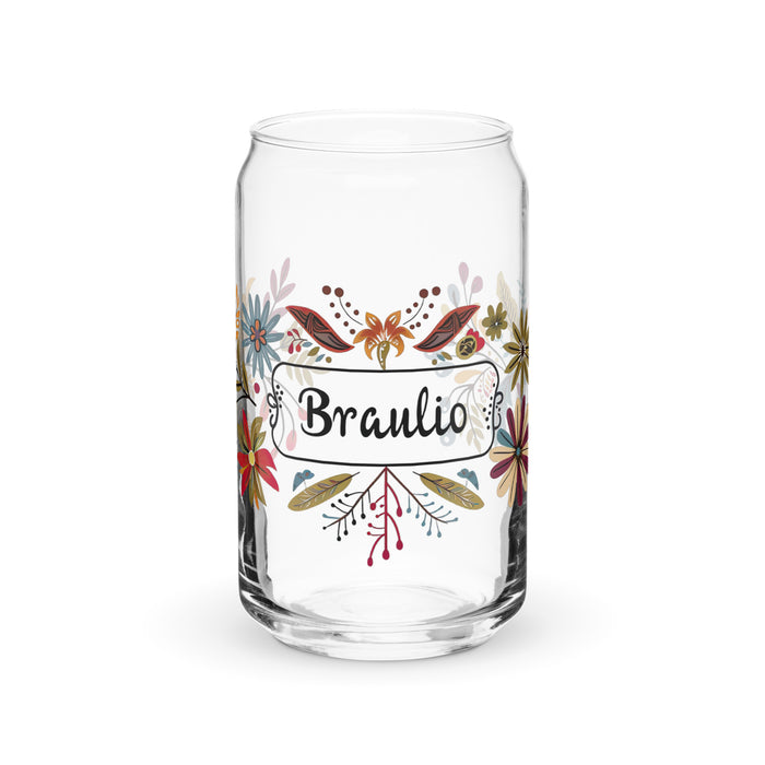 Pieza de arte exclusiva con nombre de Braulio, vaso de vidrio con forma de lata, regalo para el hogar, la oficina, el trabajo, orgullo mexicano, vaso de vidrio con caligrafía única en su tipo | B3