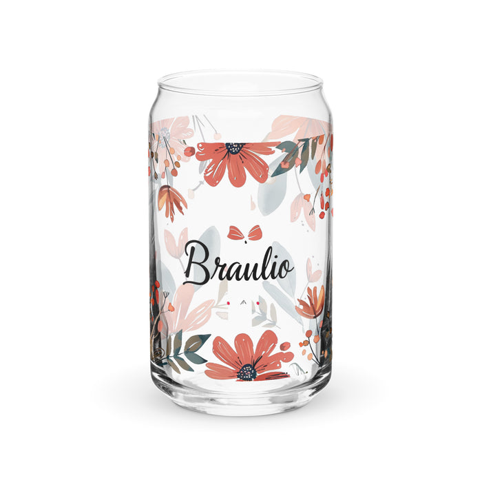 Pieza de arte exclusiva con nombre de Braulio, vaso de vidrio con forma de lata, regalo para el hogar, la oficina, el trabajo, orgullo mexicano, vaso de vidrio con caligrafía única en su tipo | B4