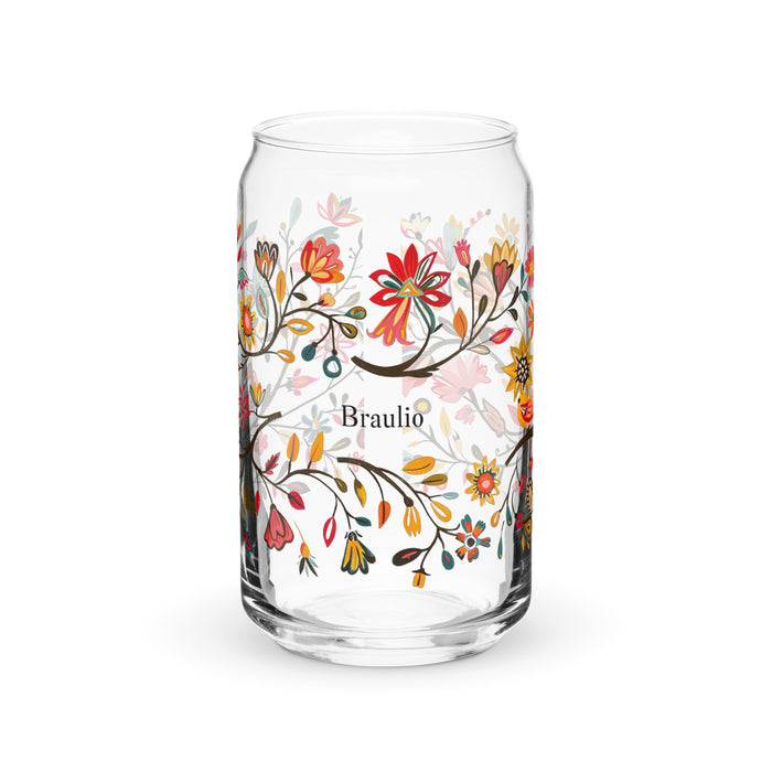 Braulio Exclusive Name Art Piece Can-Shaped Glass Home Office Work Mexican Spanish Pride Gift Cup One-Of-A-Kind Calligraphy Glass | B6