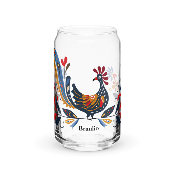 Pieza de arte exclusiva con nombre de Braulio, vaso de vidrio con forma de lata, regalo para el hogar, la oficina, el trabajo, orgullo mexicano, vaso de vidrio con caligrafía única | B9