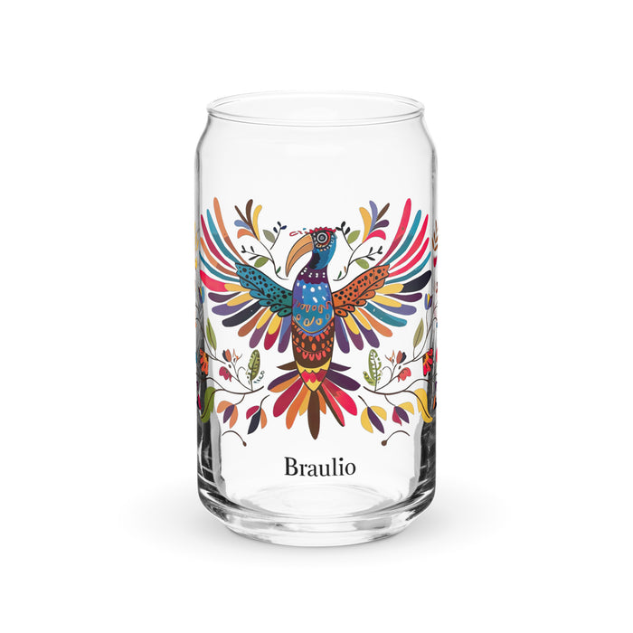 Braulio Exclusive Name Art Piece Can-Shaped Glass Home Office Work Mexican Spanish Pride Gift Cup One-Of-A-Kind Calligraphy Glass | B10