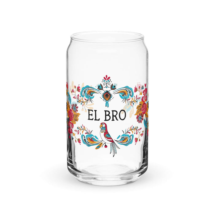 El Bro Exclusive Art Piece Can-Shaped Glass Home Office Work Mexican Spanish Pride Gift Cup One-Of-A-Kind Calligraphy Glass | E16