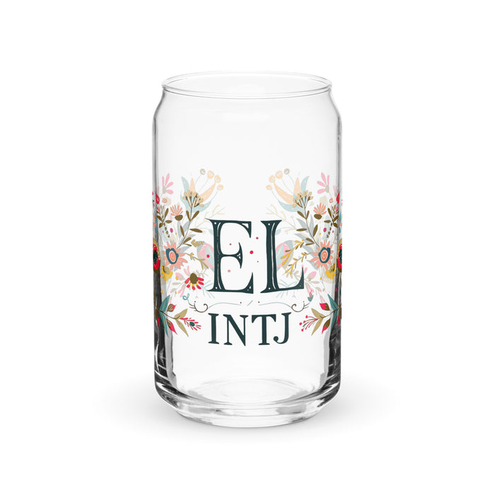 El Intj Pièce d'art exclusive en verre en forme de canette Bureau à domicile Travail Tasse cadeau de fierté espagnole mexicaine Verre de calligraphie unique en son genre | E1