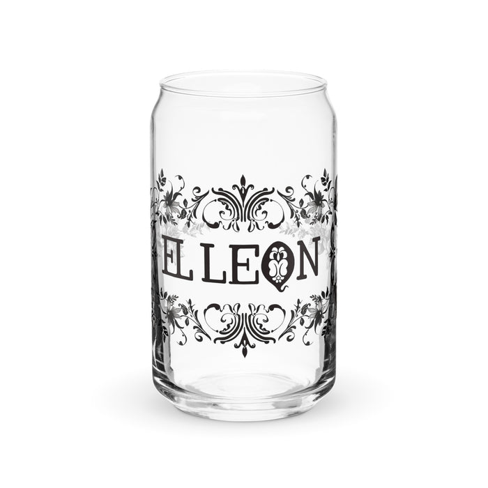 El León Exclusive Art Piece Can-Shaped Glass Home Office Work Mexican Spanish Pride Gift Cup One-Of-A-Kind Calligraphy Glass | E6