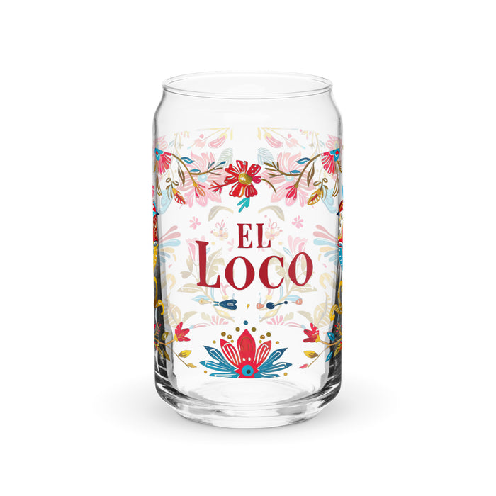 El Loco Exclusive Art Piece Can-Shaped Glass Home Office Work Mexican Spanish Pride Gift Cup One-Of-A-Kind Calligraphy Glass | E1