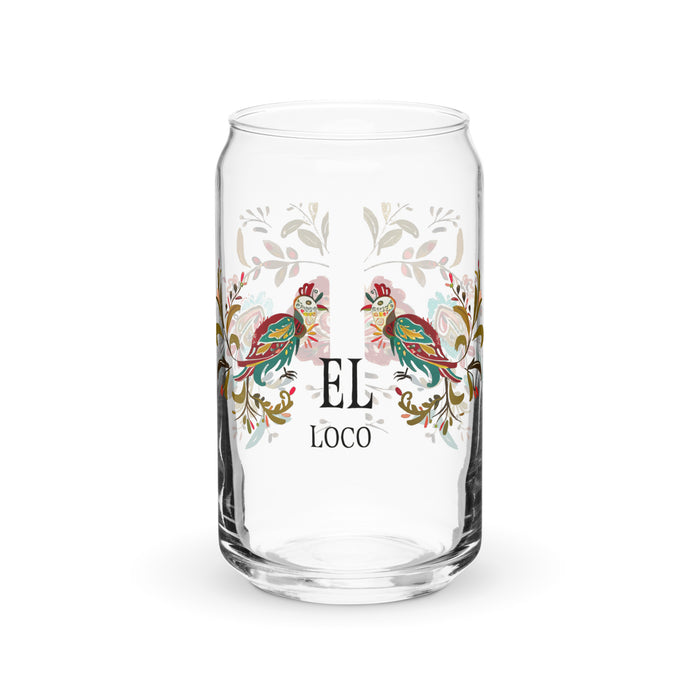 El Loco Exclusive Art Piece Can-Shaped Glass Home Office Work Mexican Spanish Pride Gift Cup One-Of-A-Kind Calligraphy Glass | E5