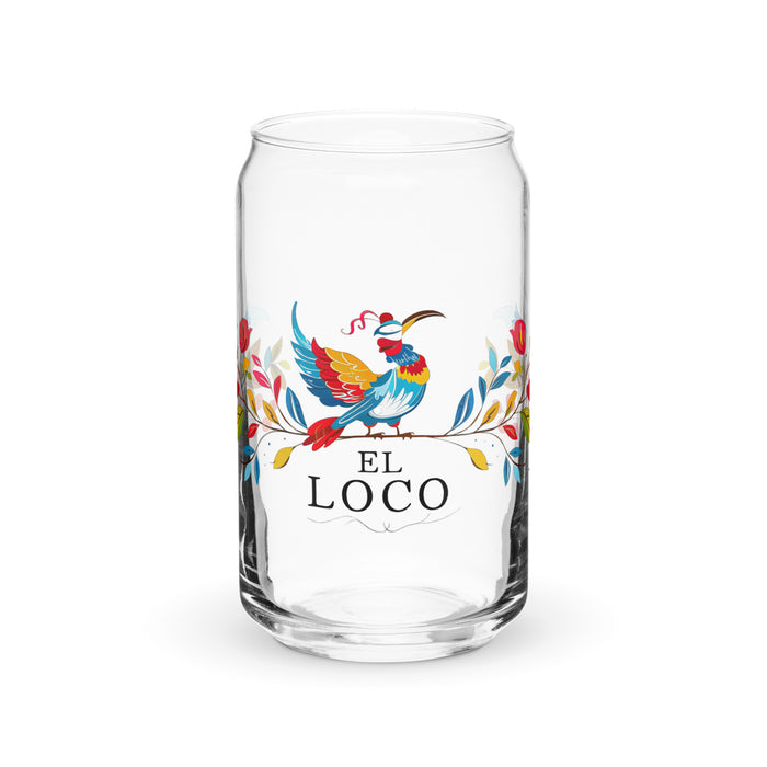 El Loco Exclusive Art Piece Can-Shaped Glass Home Office Work Mexican Spanish Pride Gift Cup One-Of-A-Kind Calligraphy Glass | E6