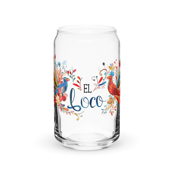 El Loco Exclusive Art Piece Can-Shaped Glass Home Office Work Mexican Spanish Pride Gift Cup One-Of-A-Kind Calligraphy Glass | E13