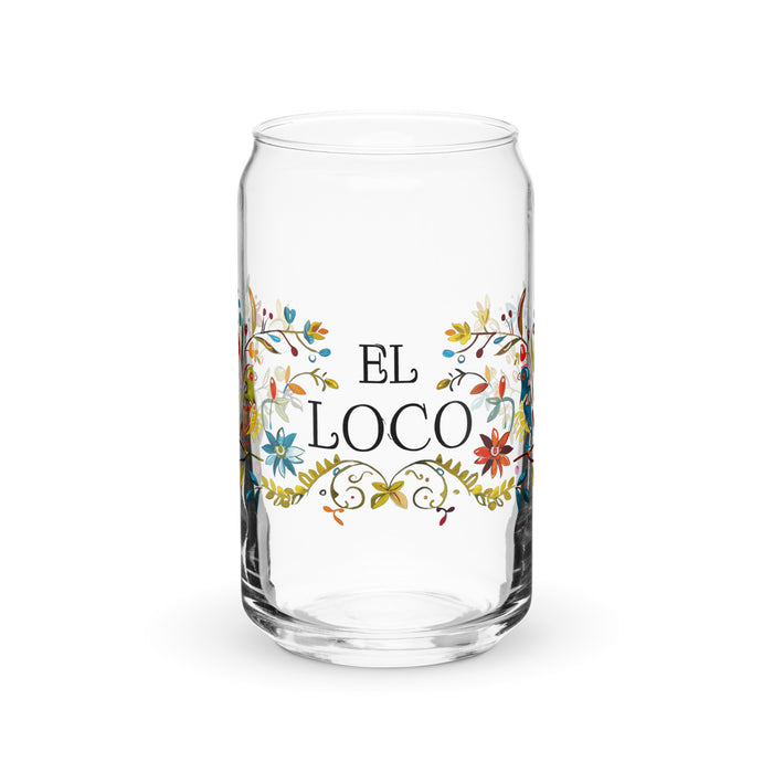 El Loco Exclusive Art Piece Can-Shaped Glass Home Office Work Mexican Spanish Pride Gift Cup One-Of-A-Kind Calligraphy Glass | E14