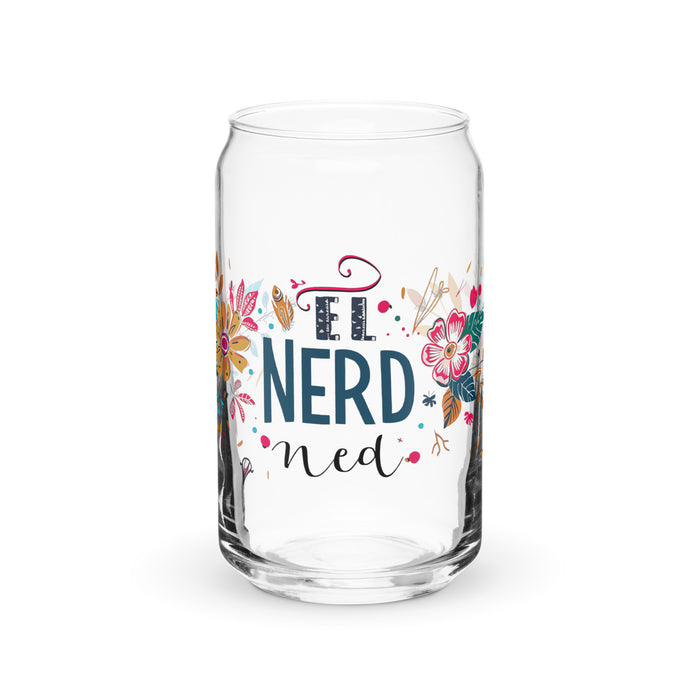 El Nerd Exclusive Art Piece Can-Shaped Glass Home Office Work Mexican Spanish Pride Gift Cup One-Of-A-Kind Calligraphy Glass | E2