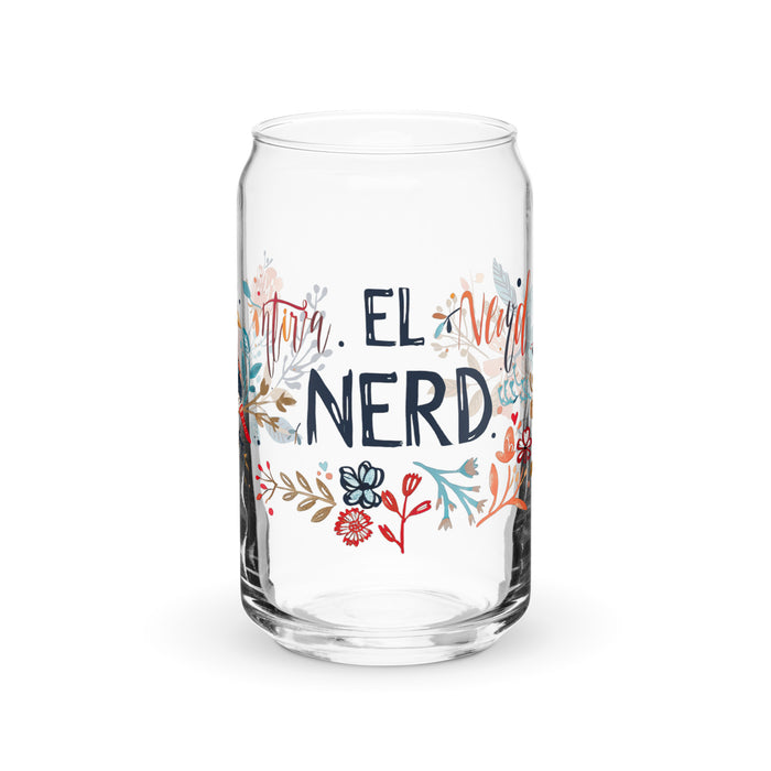 Pieza de arte exclusiva de El Nerd, vaso de vidrio con forma de lata para el hogar, la oficina, el trabajo, el orgullo mexicano, el regalo, vaso de vidrio con caligrafía única en su tipo | E5