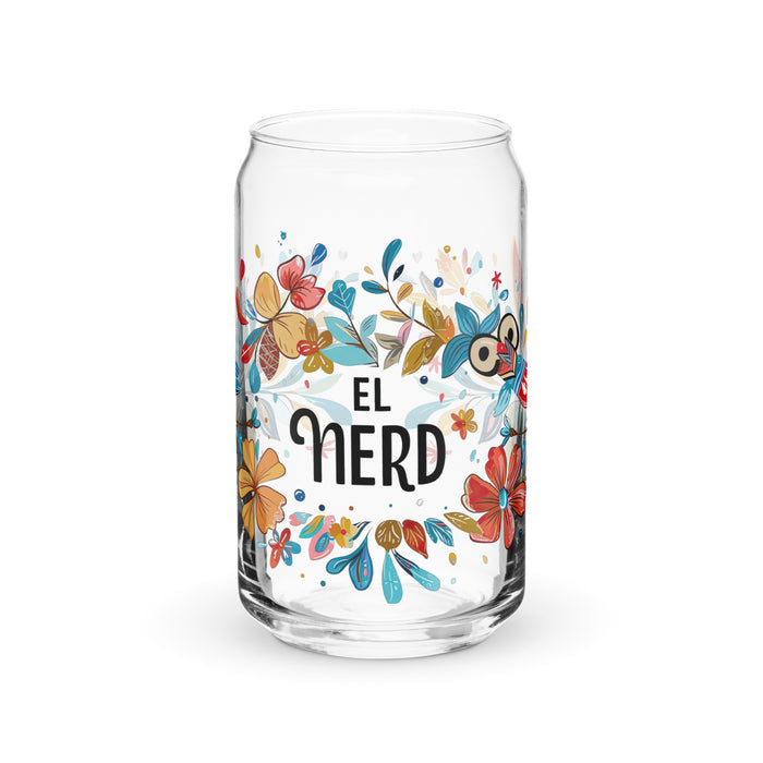 Pieza de arte exclusiva de El Nerd, vaso de vidrio con forma de lata para el hogar, la oficina, el trabajo, el orgullo mexicano, el regalo, vaso de vidrio con caligrafía única en su tipo | E6