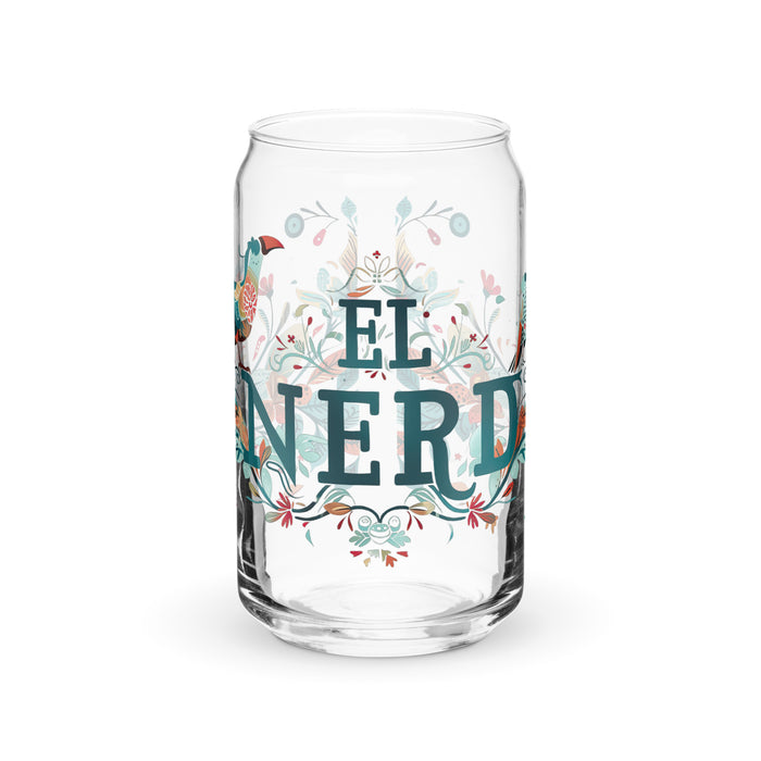 El Nerd Exclusive Art Piece Can-Shaped Glass Home Office Work Mexican Spanish Pride Gift Cup One-Of-A-Kind Calligraphy Glass | E9