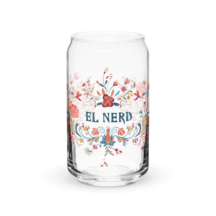 El Nerd Exclusive Art Piece Can-Shaped Glass Home Office Work Mexican Spanish Pride Gift Cup One-Of-A-Kind Calligraphy Glass | E11