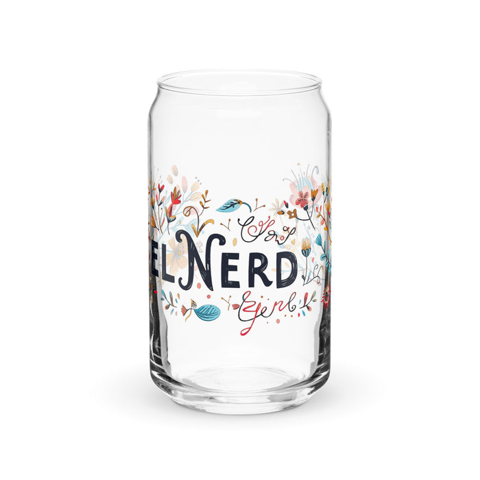 El Nerd Exclusive Art Piece Can-Shaped Glass Home Office Work Mexican Spanish Pride Gift Cup One-Of-A-Kind Calligraphy Glass | E12