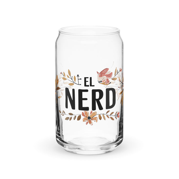 El Nerd Exclusive Art Piece Can-Shaped Glass Home Office Work Mexican Spanish Pride Gift Cup One-Of-A-Kind Calligraphy Glass | E13