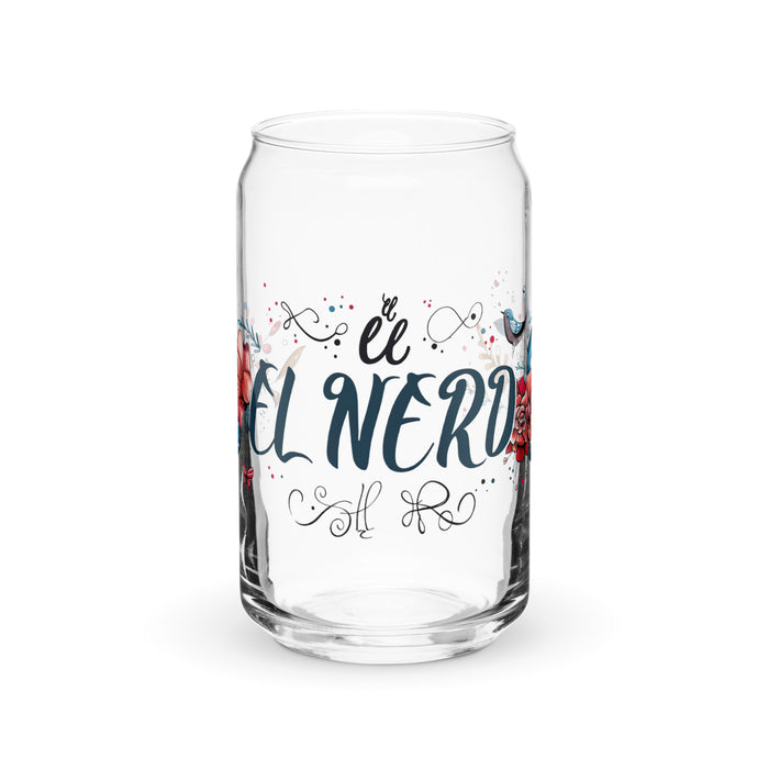 El Nerd Exclusive Art Piece Can-Shaped Glass Home Office Work Mexican Spanish Pride Gift Cup One-Of-A-Kind Calligraphy Glass | E14