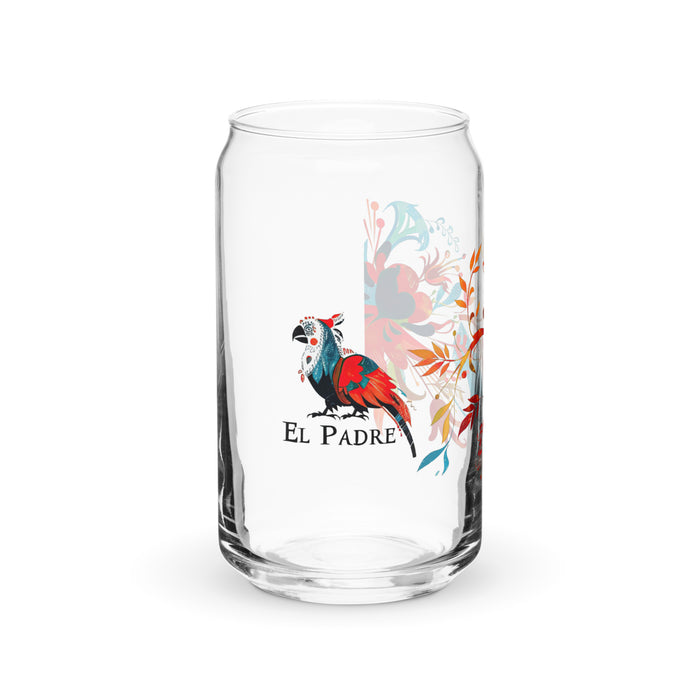 El Padre Exclusive Art Piece Can-Shaped Glass Home Office Work Mexican Spanish Pride Gift Cup One-Of-A-Kind Calligraphy Glass | E4