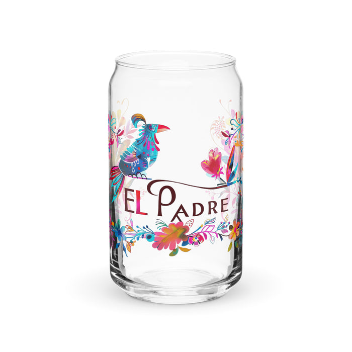 El Padre Exclusive Art Piece Can-Shaped Glass Home Office Work Mexican Spanish Pride Gift Cup One-Of-A-Kind Calligraphy Glass | E7