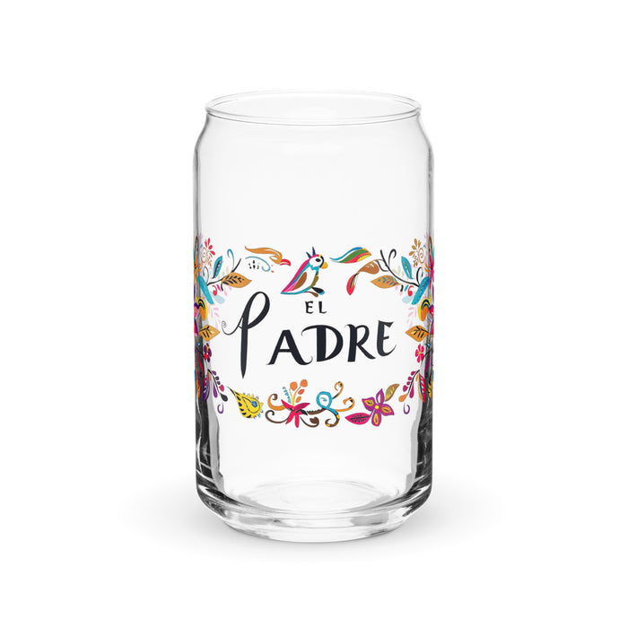 El Padre Exclusive Art Piece Can-Shaped Glass Home Office Work Mexican Spanish Pride Gift Cup One-Of-A-Kind Calligraphy Glass | E8