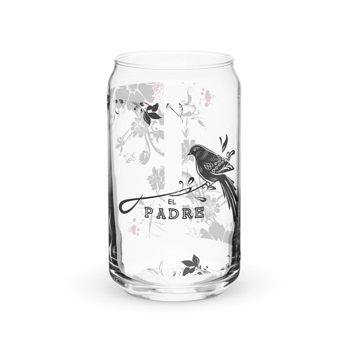 El Padre Exclusive Art Piece Can-Shaped Glass Home Office Work Mexican Spanish Pride Gift Cup One-Of-A-Kind Calligraphy Glass | E9