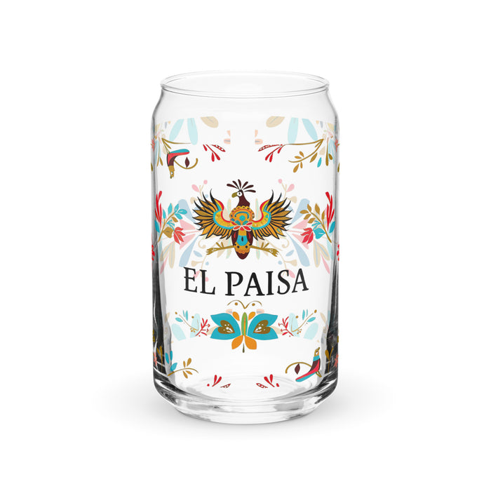 El Paisa Exclusive Art Piece Can-Shaped Glass Home Office Work Mexican Spanish Pride Gift Cup One-Of-A-Kind Calligraphy Glass | E1