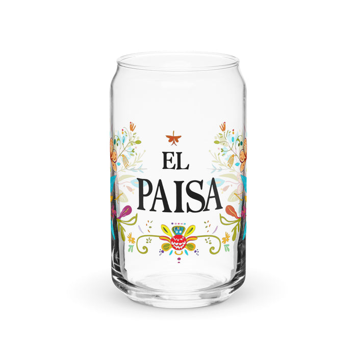 El Paisa Exclusive Art Piece Can-Shaped Glass Home Office Work Mexican Spanish Pride Gift Cup One-Of-A-Kind Calligraphy Glass | E2