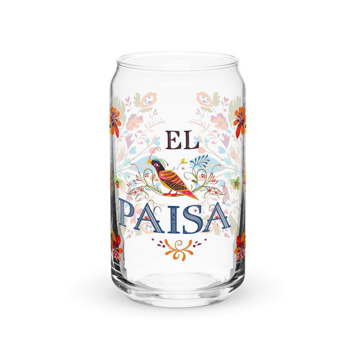 El Paisa Exclusive Art Piece Can-Shaped Glass Home Office Work Mexican Spanish Pride Gift Cup One-Of-A-Kind Calligraphy Glass | E6