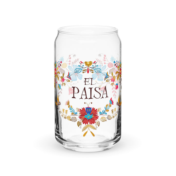 El Paisa Exclusive Art Piece Can-Shaped Glass Home Office Work Mexican Spanish Pride Gift Cup One-Of-A-Kind Calligraphy Glass | E11