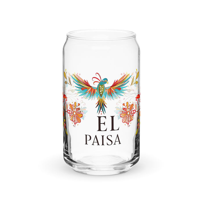 El Paisa Exclusive Art Piece Can-Shaped Glass Home Office Work Mexican Spanish Pride Gift Cup One-Of-A-Kind Calligraphy Glass | E14