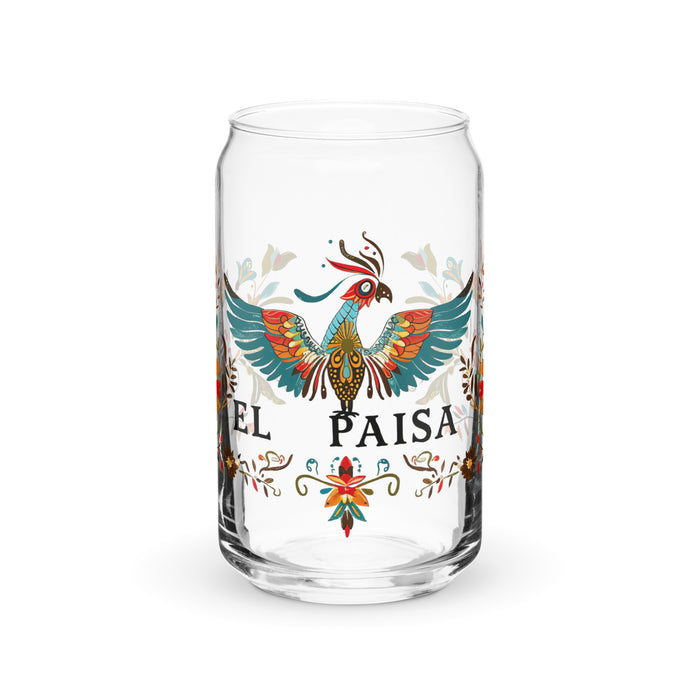 El Paisa Exclusive Art Piece Can-Shaped Glass Home Office Work Mexican Spanish Pride Gift Cup One-Of-A-Kind Calligraphy Glass | E18