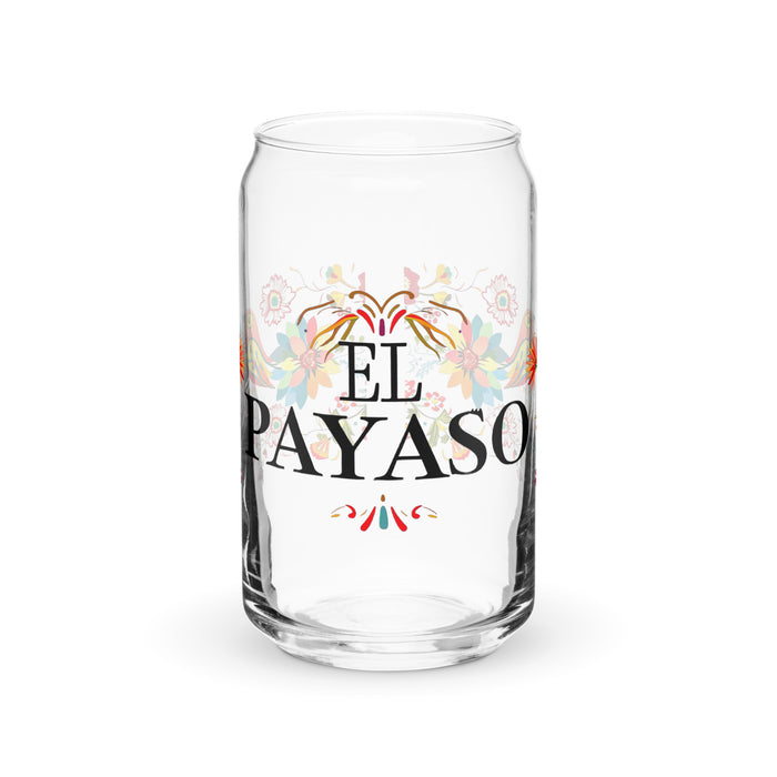 El Payaso Exclusive Art Piece Can-Shaped Glass Home Office Work Mexican Spanish Pride Gift Cup One-Of-A-Kind Calligraphy Glass | E1