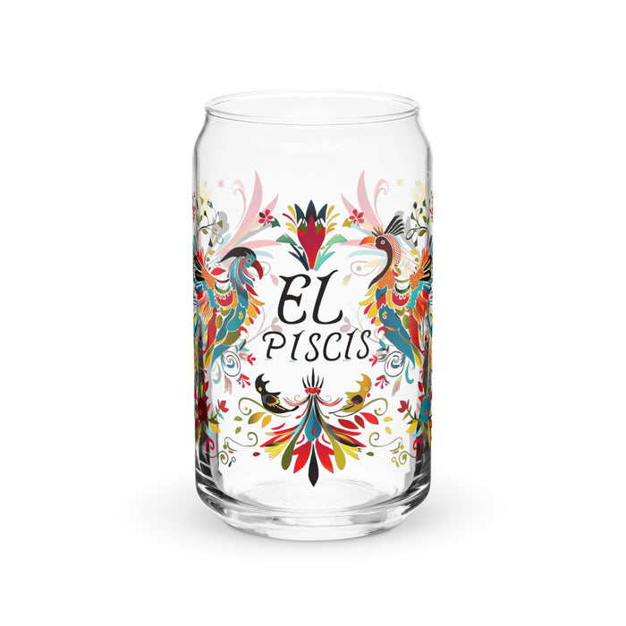 El Piscis Exclusive Art Piece Can-Shaped Glass Home Office Work Mexican Spanish Pride Gift Cup One-Of-A-Kind Calligraphy Glass | E1