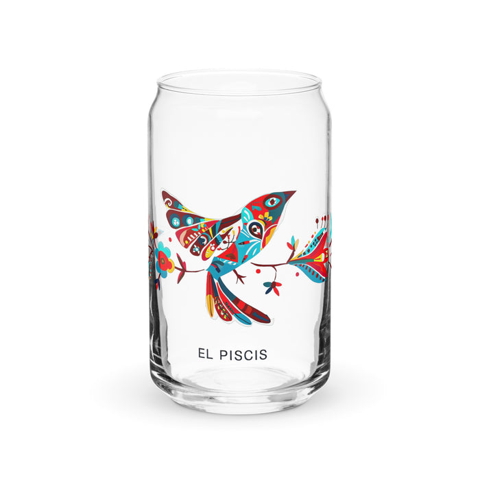 Pieza de arte exclusiva de El Piscis, vaso de vidrio con forma de lata, regalo para el hogar, la oficina, el trabajo, el orgullo mexicano, vaso de vidrio con caligrafía única en su tipo | E3