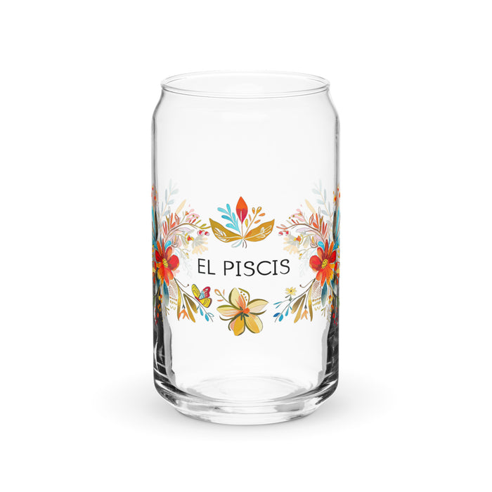 El Piscis Exclusive Art Piece Can-Shaped Glass Home Office Work Mexican Spanish Pride Gift Cup One-Of-A-Kind Calligraphy Glass | E5