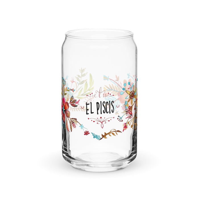 El Piscis Exclusive Art Piece Can-Shaped Glass Home Office Work Mexican Spanish Pride Gift Cup One-Of-A-Kind Calligraphy Glass | E6