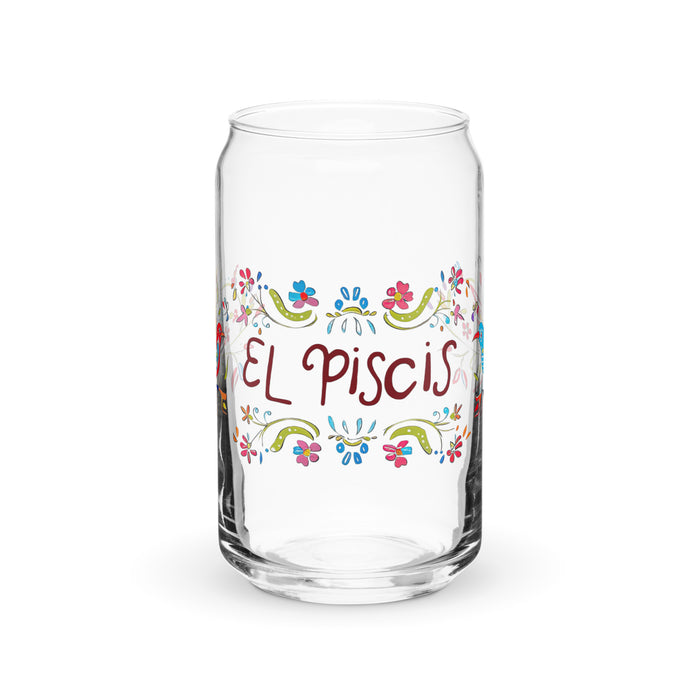 El Piscis Exclusive Art Piece Can-Shaped Glass Home Office Work Mexican Spanish Pride Gift Cup One-Of-A-Kind Calligraphy Glass | E7