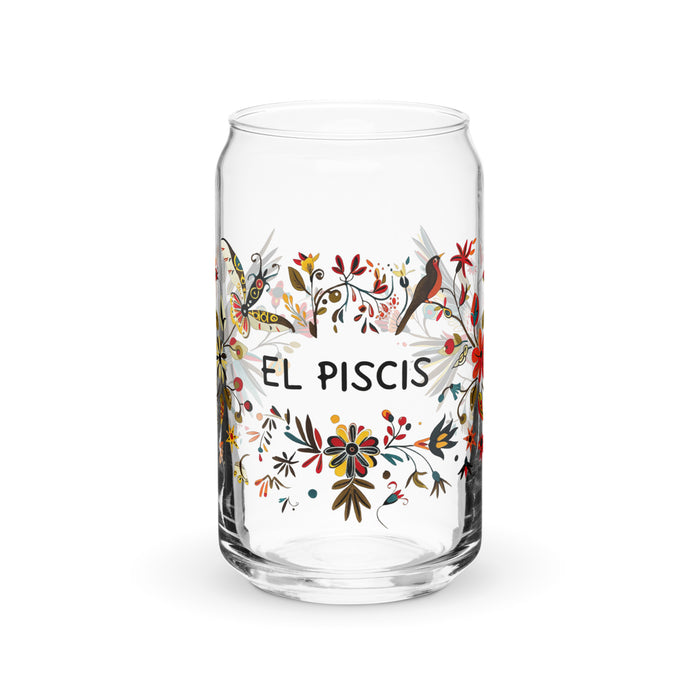 El Piscis Exclusive Art Piece Can-Shaped Glass Home Office Work Mexican Spanish Pride Gift Cup One-Of-A-Kind Calligraphy Glass | E12