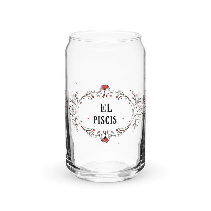 El Piscis Exclusive Art Piece Can-Shaped Glass Home Office Work Mexican Spanish Pride Gift Cup One-Of-A-Kind Calligraphy Glass | E14