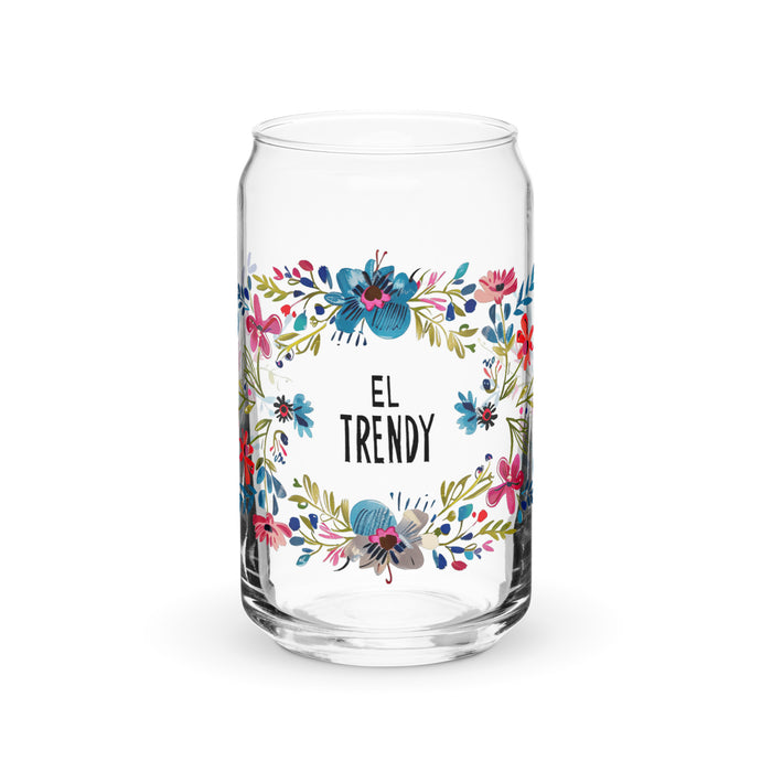 El Trendy Exclusive Art Piece Can-Shaped Glass Home Office Work Mexican Spanish Pride Gift Cup One-Of-A-Kind Calligraphy Glass | E2