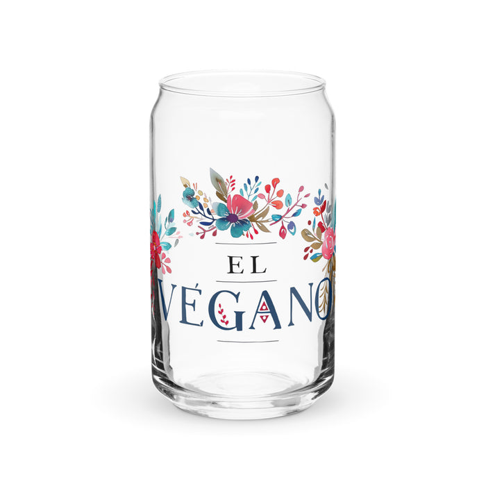 El Vegano Exclusive Art Piece Can-Shaped Glass Home Office Work Mexican Spanish Pride Gift Cup One-Of-A-Kind Calligraphy Glass | E4