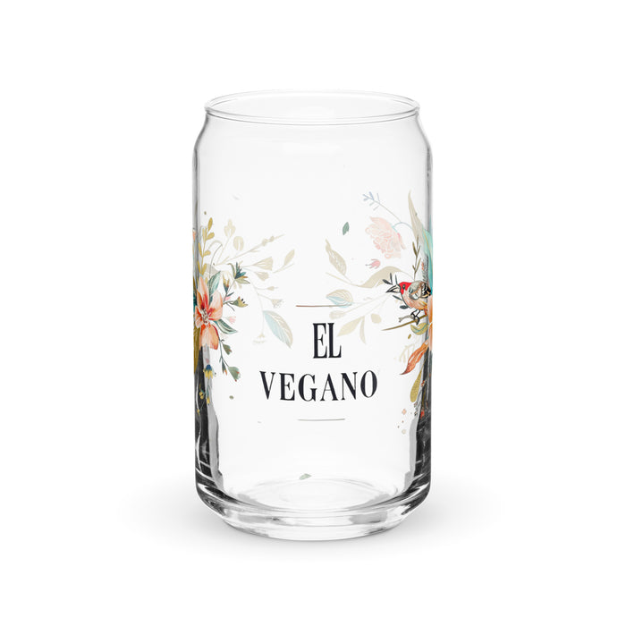 El Vegano Exclusive Art Piece Can-Shaped Glass Home Office Work Mexican Spanish Pride Gift Cup One-Of-A-Kind Calligraphy Glass | E7