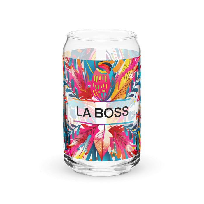 La Boss Exclusive Art Piece Can-Shaped Glass Home Office Work Mexican Spanish Pride Gift Cup One-Of-A-Kind Calligraphy Glass | L3