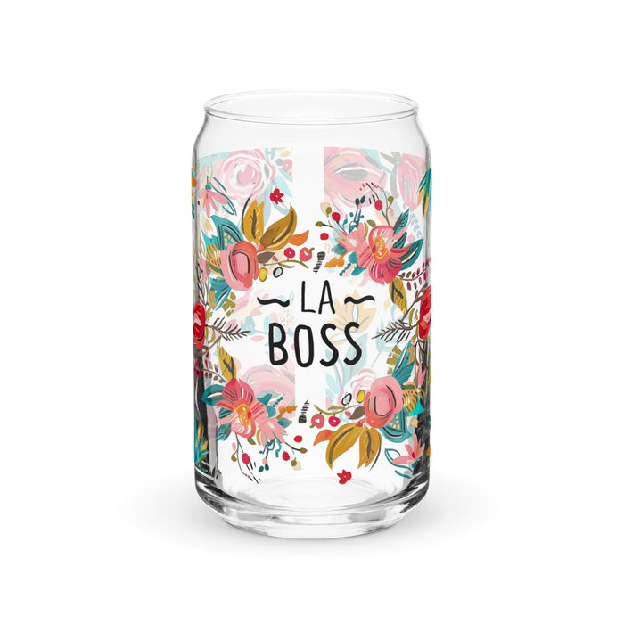 La Boss Exclusive Art Piece Can-Shaped Glass Home Office Work Mexican Spanish Pride Gift Cup One-Of-A-Kind Calligraphy Glass | L7