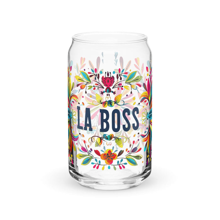 La Boss Exclusive Art Piece Can-Shaped Glass Home Office Work Mexican Spanish Pride Gift Cup One-Of-A-Kind Calligraphy Glass | L22