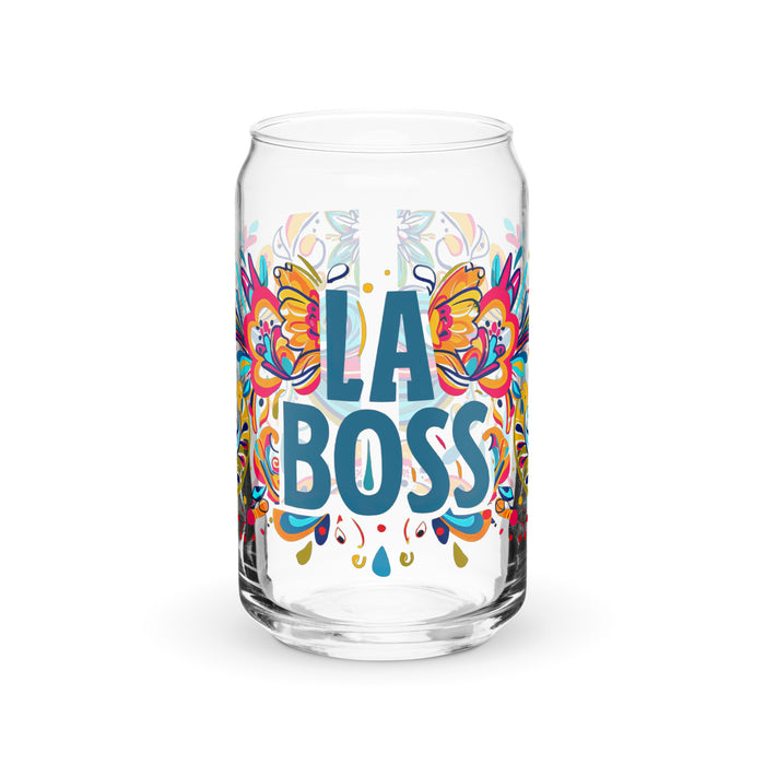 La Boss Exclusive Art Piece Can-Shaped Glass Home Office Work Mexican Spanish Pride Gift Cup One-Of-A-Kind Calligraphy Glass | L2