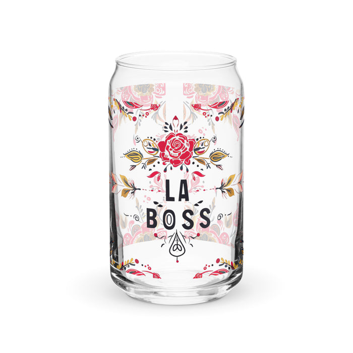 La Boss Exclusive Art Piece Can-Shaped Glass Home Office Work Mexican Spanish Pride Gift Cup One-Of-A-Kind Calligraphy Glass | L3